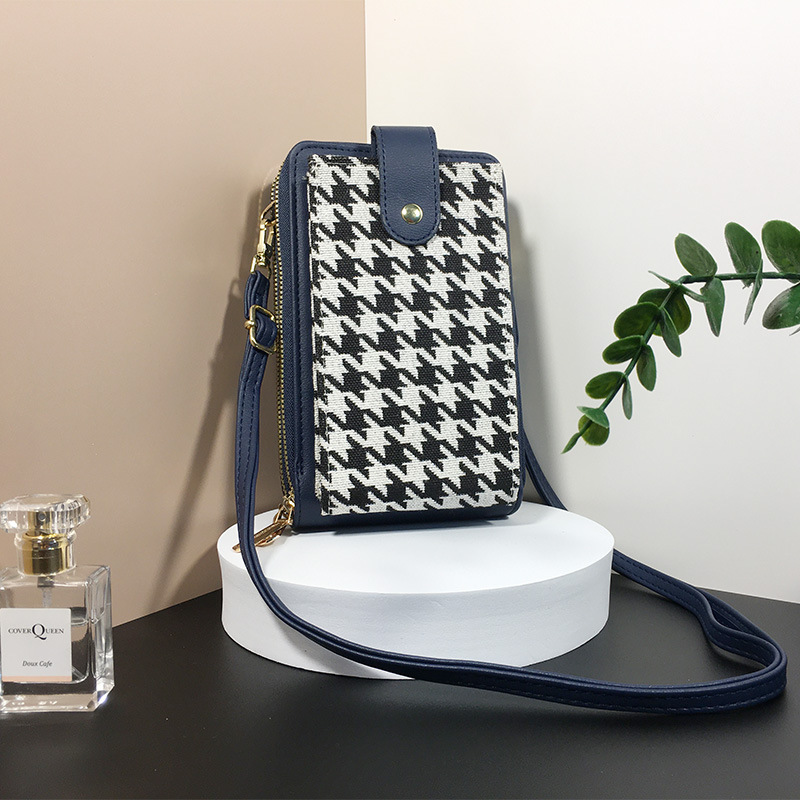 40代女性プレゼント 千鳥格子柄スマホショルダーバッグ斜めがけ小物入れ