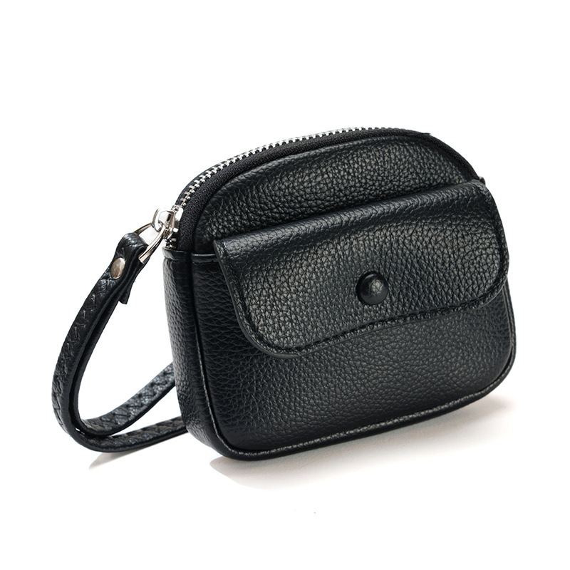 コインケースレディース 本革ストラップ付きラウンドファスナーコインケース