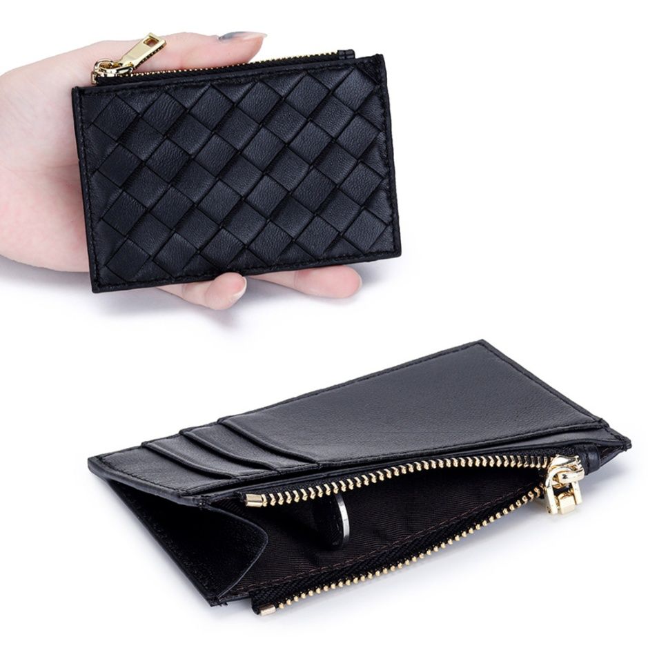 コインケース 編み込みデザイン本革カード収納付きコインケース