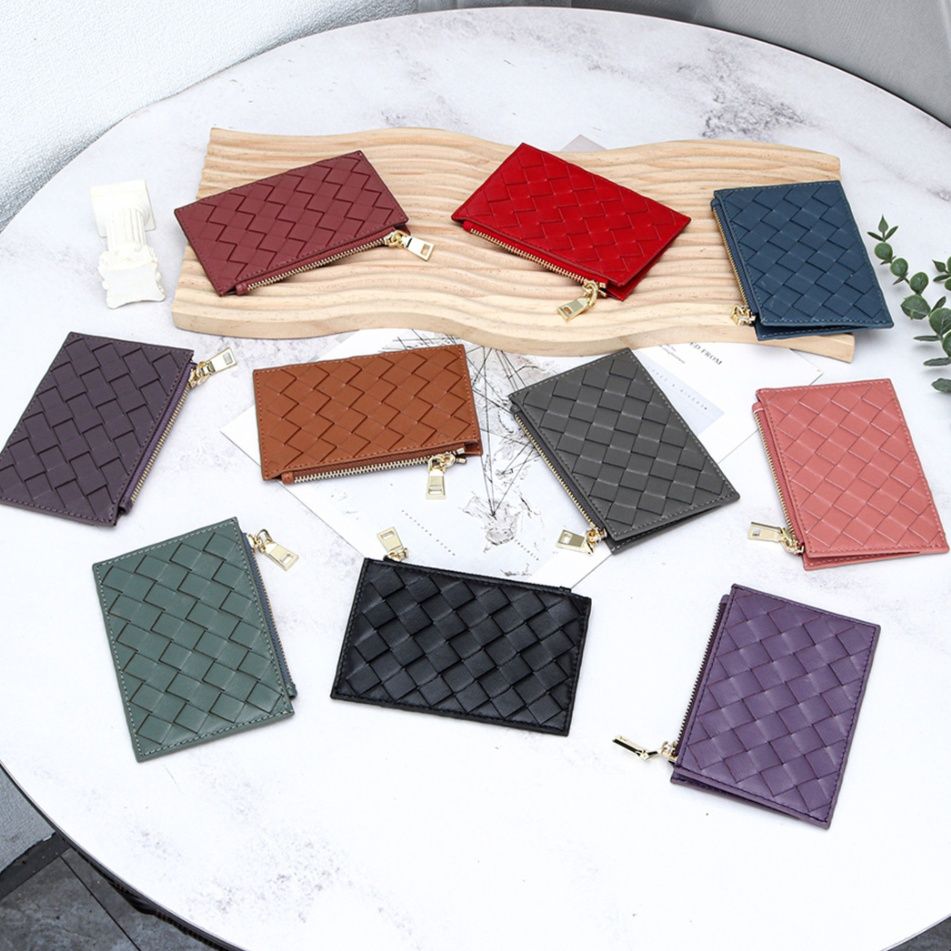 コインケース 編み込みデザイン本革カード収納付きコインケース