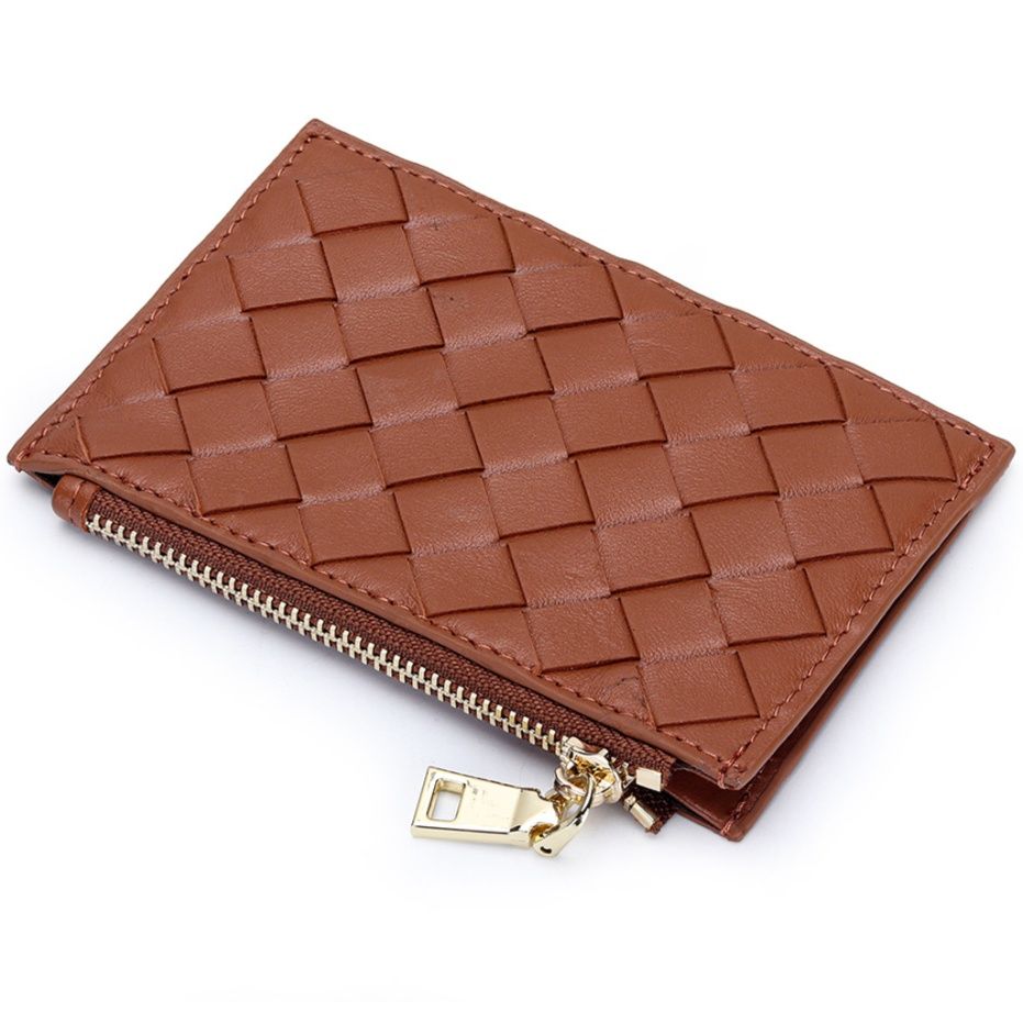 コインケース 編み込みデザイン本革カード収納付きコインケース