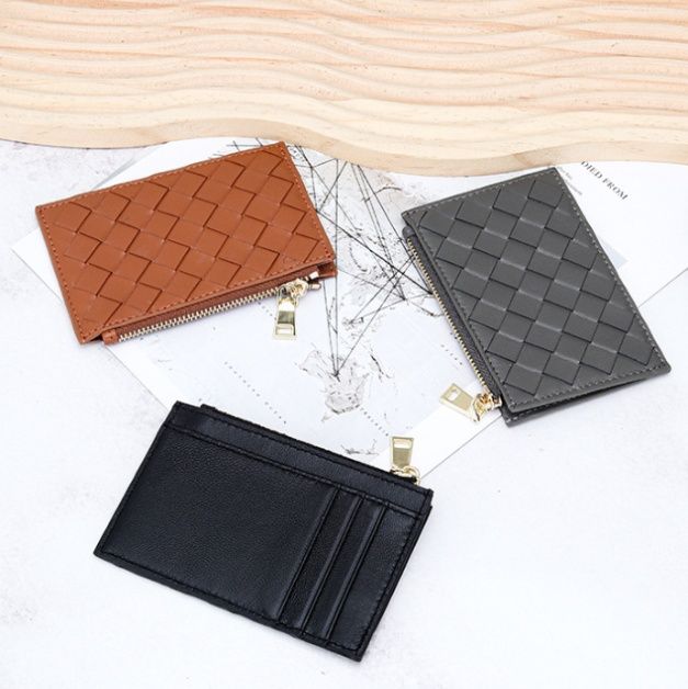 コインケース 編み込みデザイン本革カード収納付きコインケース