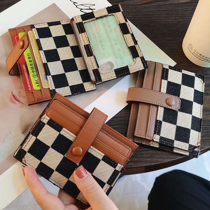 コインケース 市松模様の多機能カードケース付き定期入れ