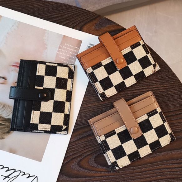 コインケース 市松模様の多機能カードケース付き定期入れ