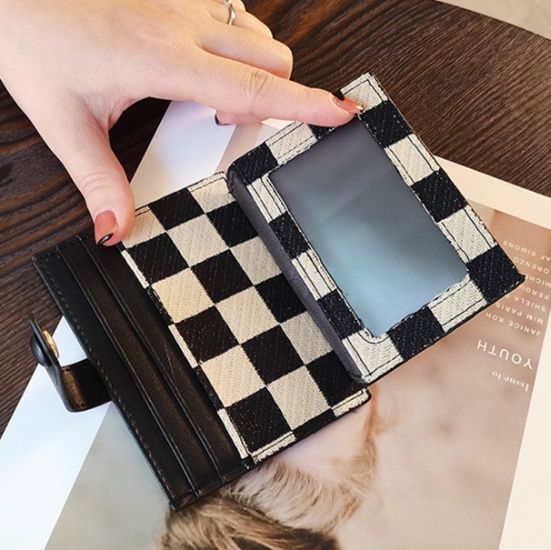 コインケース 市松模様の多機能カードケース付き定期入れ