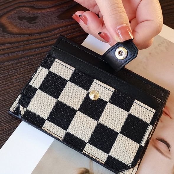 コインケース 市松模様の多機能カードケース付き定期入れ