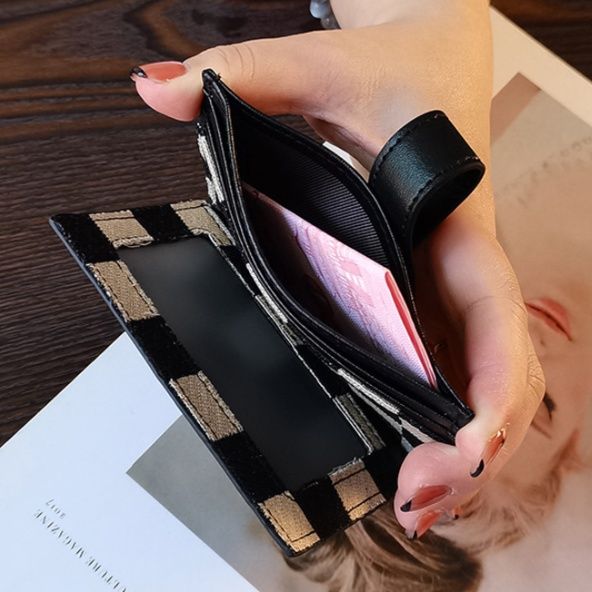 コインケース 市松模様の多機能カードケース付き定期入れ