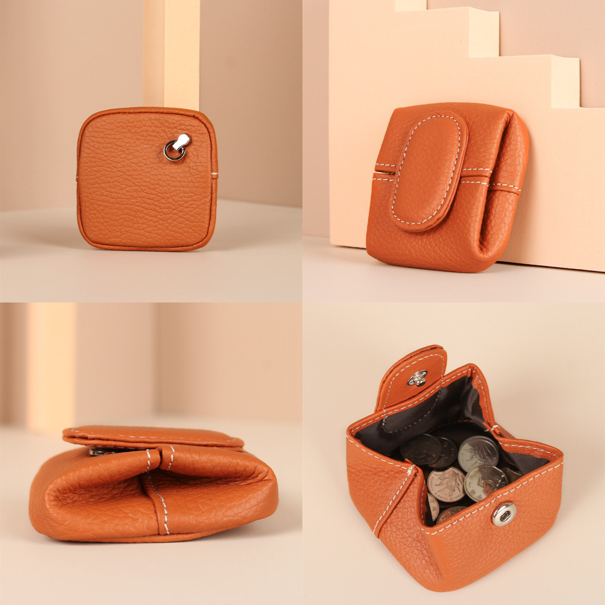 レディース薄型コインケース 手のひらサイズ二つ折り小銭入れ