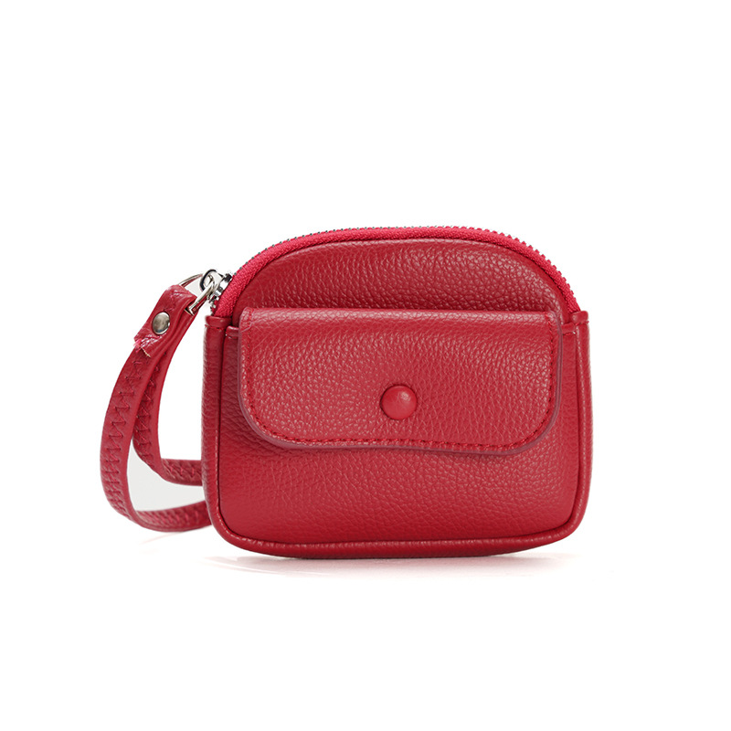 コインケースレディース 本革ストラップ付きラウンドファスナーコインケース