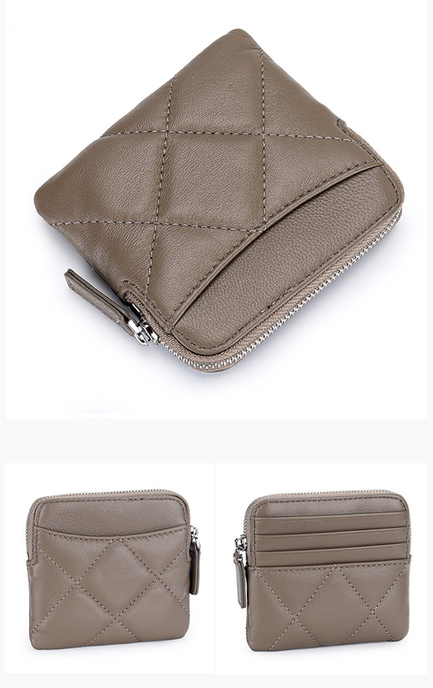 レディース本革コインケース全8色キルティング柄ファスナー付き小銭入れ