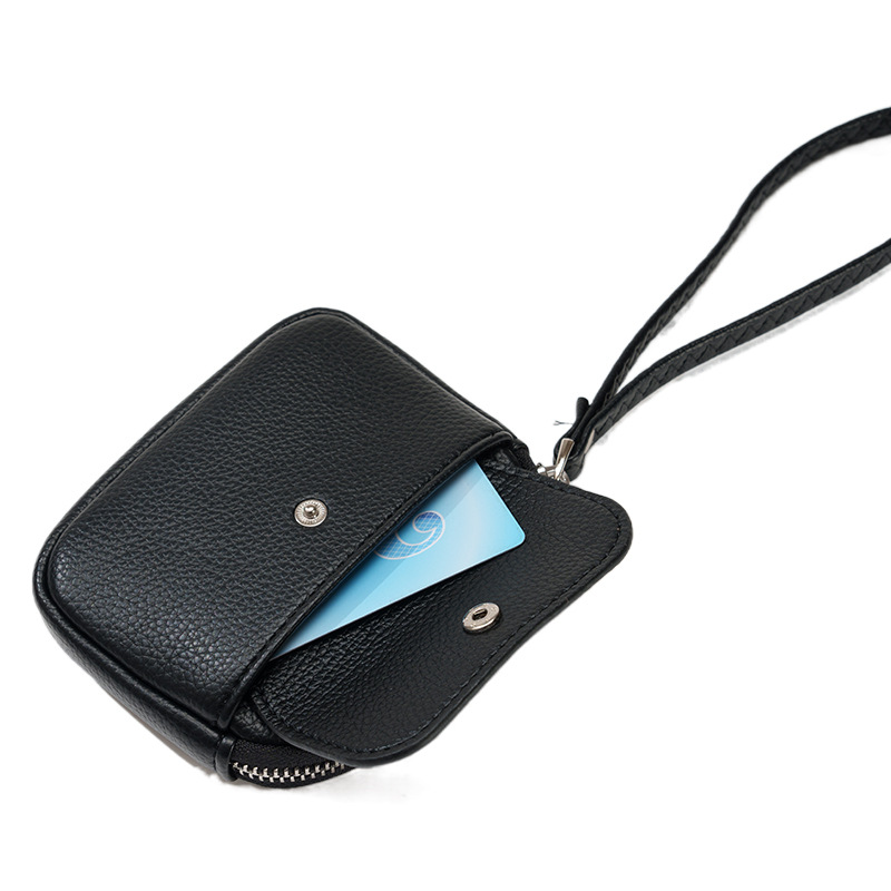 コインケースレディース 本革ストラップ付きラウンドファスナーコインケース