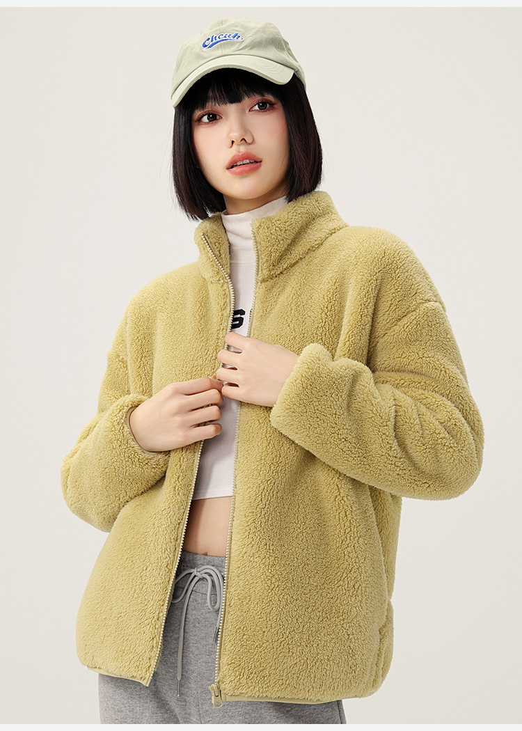 ノーカラージャケット もこもこ温もりノーカラーボアジャケット