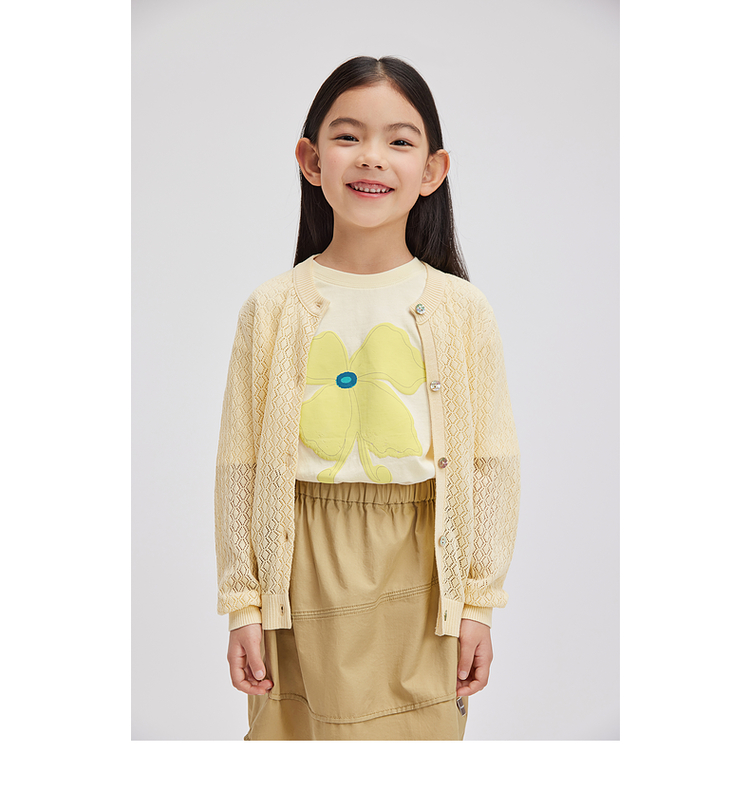 ノーカラージャケット ノーカラージャケット 透かし編み子供用リネンカーディガン