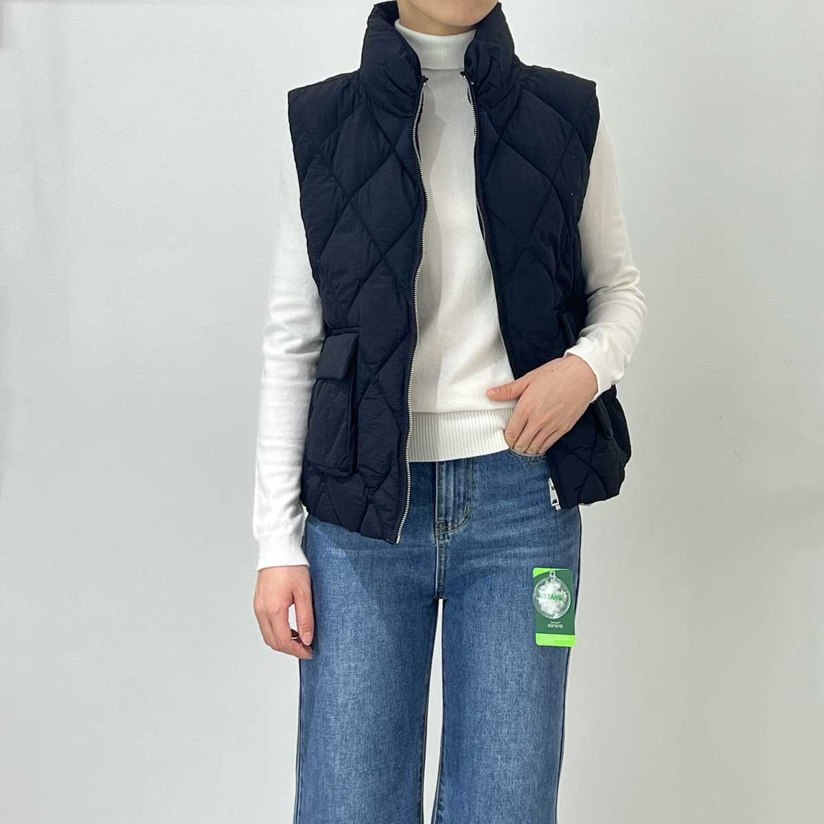 ノーカラージャケット キルティングベスト中綿入り