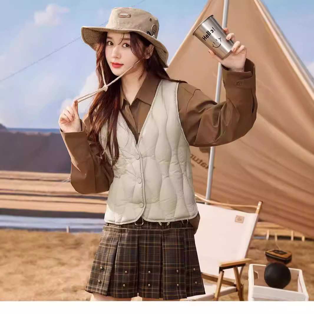 ノーカラージャケット キルティング中わたベスト