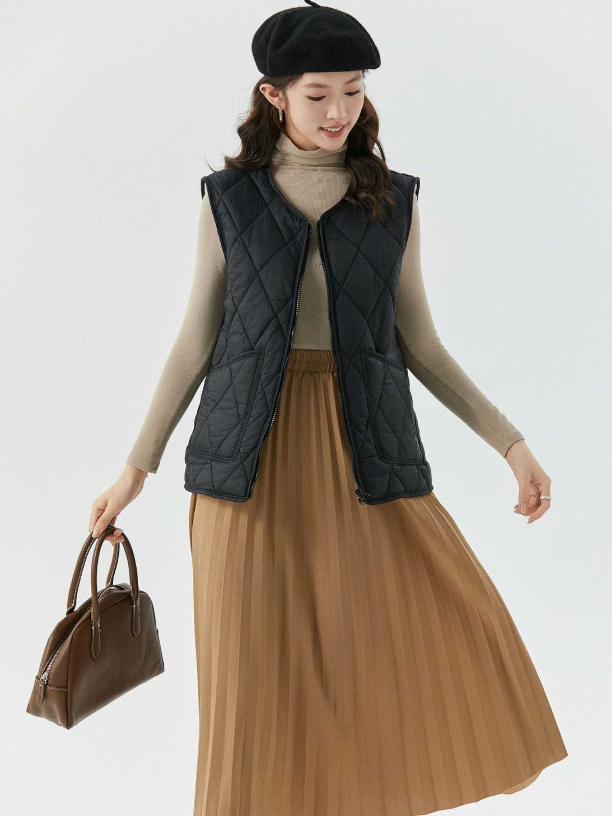 ノーカラージャケット 大人可愛い キルティング中綿ベストジャケット