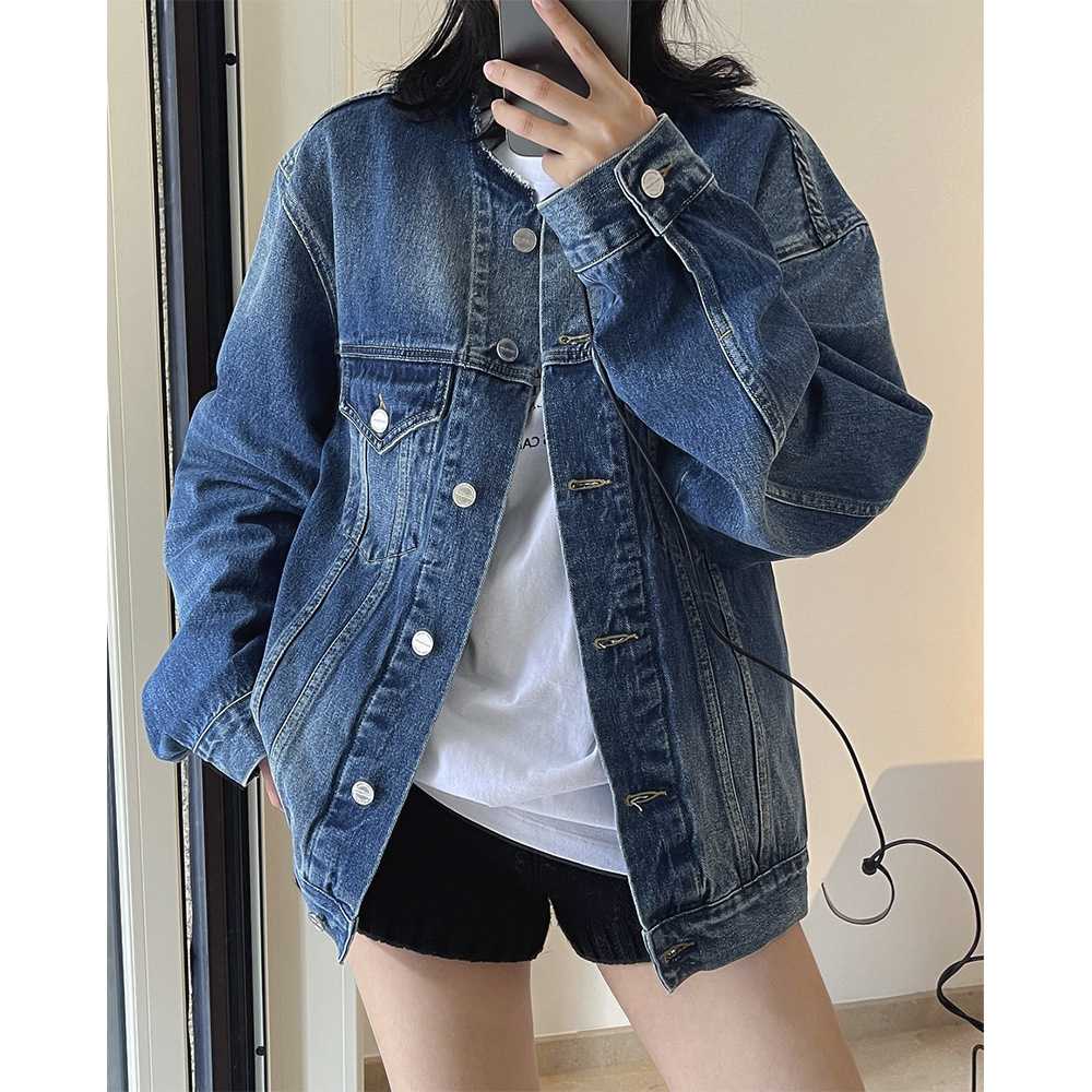 ノーカラージャケット クラシックゆったりデニムジャケット