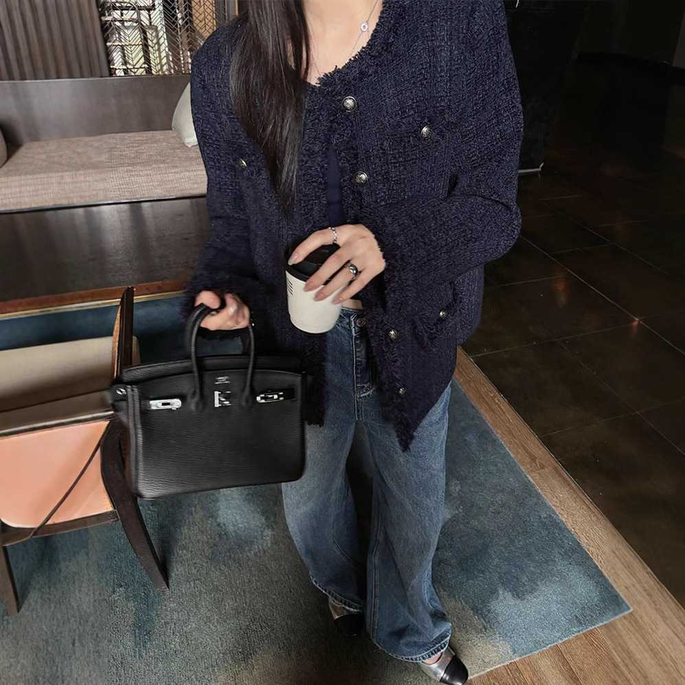 ツイード風フリンジノーカラージャケット