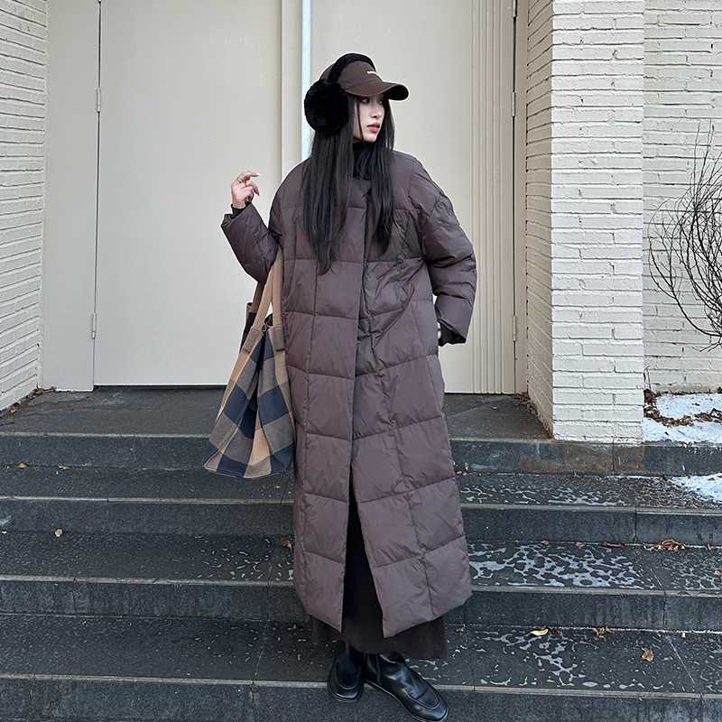 ノーカラージャケット マット風ロングノーカラーダウンジャケット