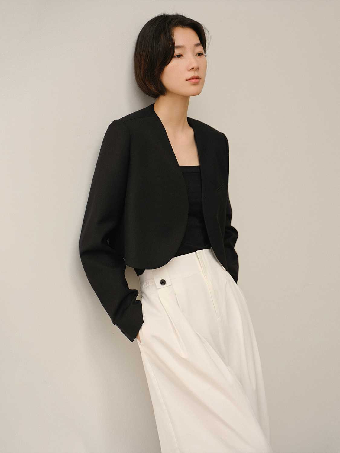 ノーカラージャケット すっきりノーカラーミニマルジャケット