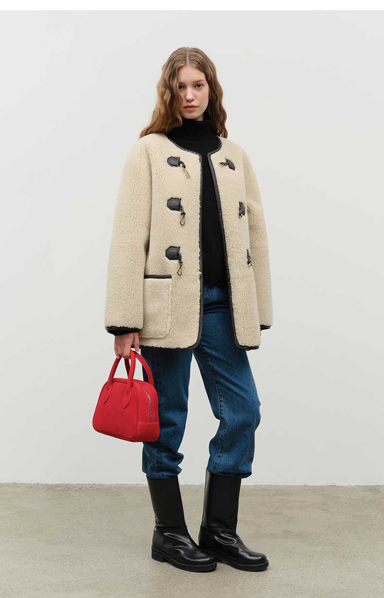 ムートン風 トグルデザイン ノーカラージャケット