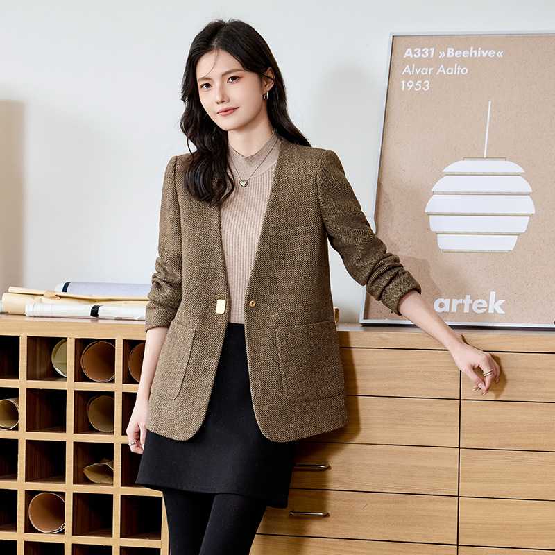 ノーカラージャケット シンプルノーカラーテーラードジャケット