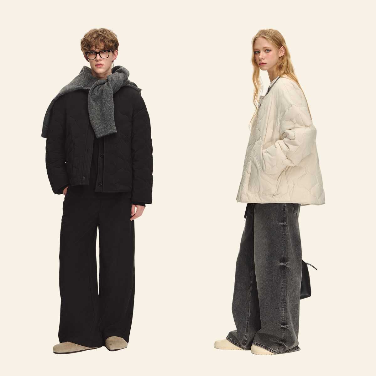 キルティング中綿ノーカラージャケット