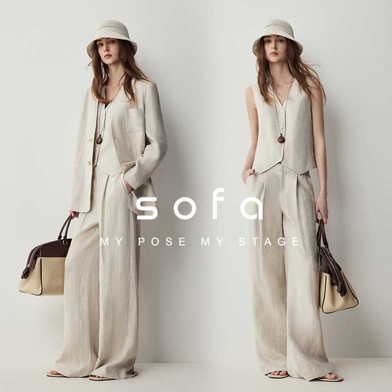 リネン混紡ノーカラージャケット