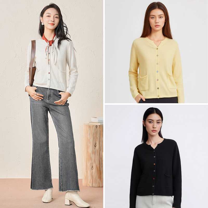 ノーカラージャケット 上品シルエット 柔らか素材カーディガン