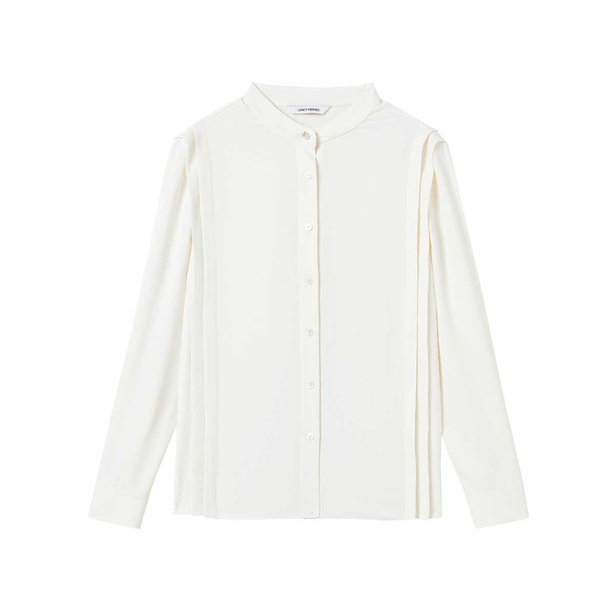 ノーカラージャケット 上品なスタンドカラー プリーツブラウス