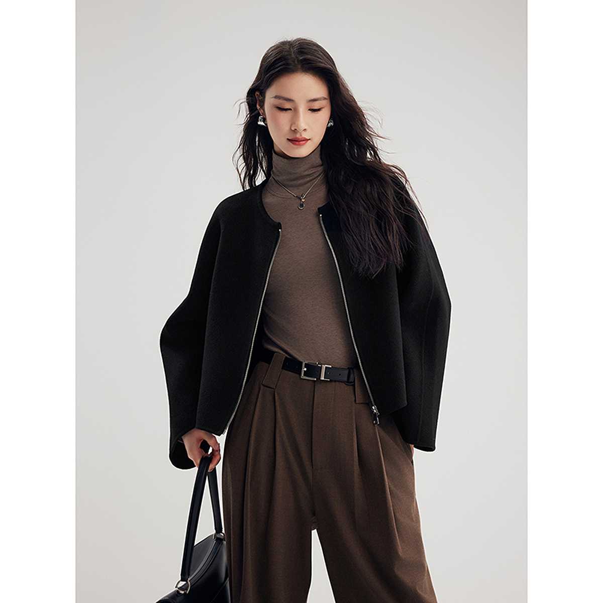 ノーカラージャケット シンプル構造 ノーカラーショートジャケット