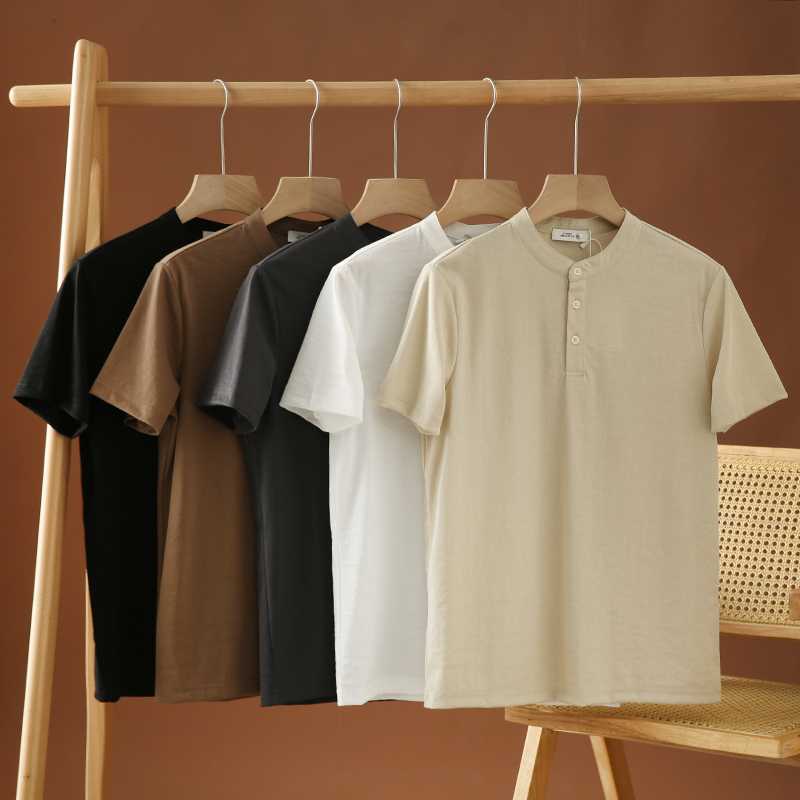 ノーカラージャケット シンプル無地ヘンリーネックシャツ