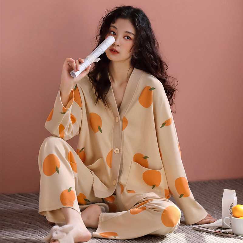ノーカラージャケット みかん柄パジャマセット