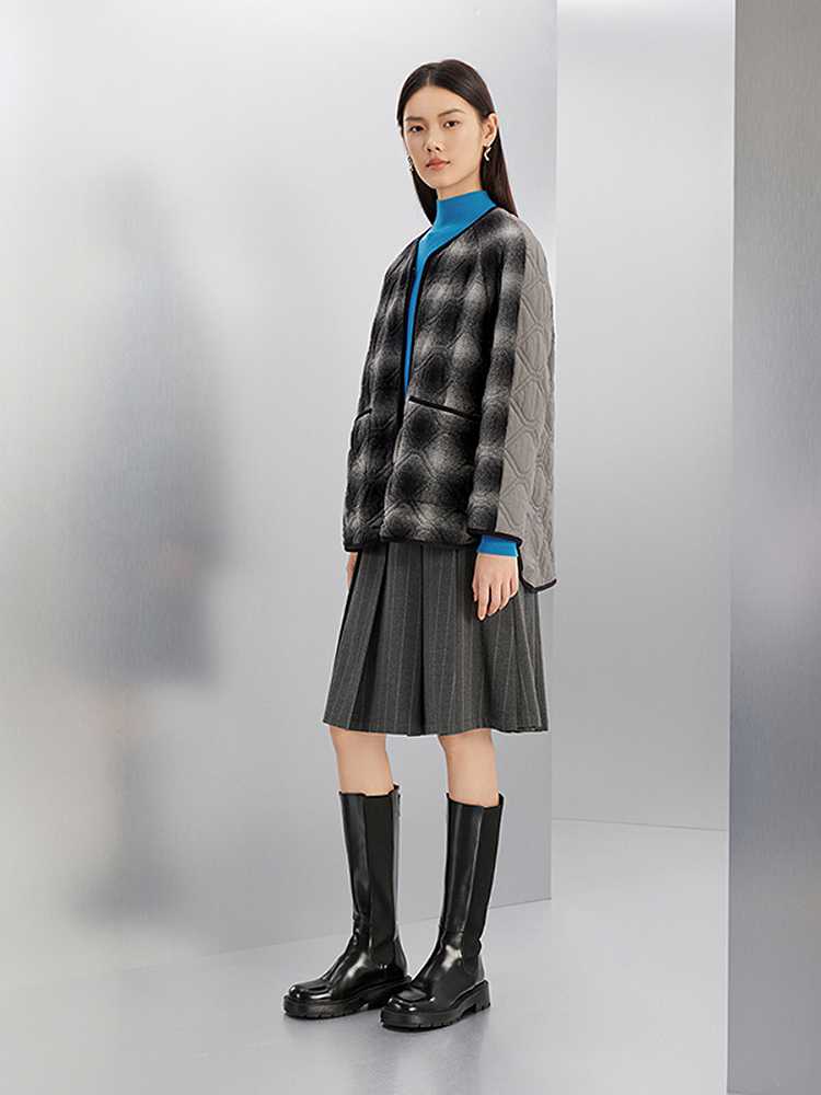 ノーカラージャケット モダン切替デザイン キルティングジャケット