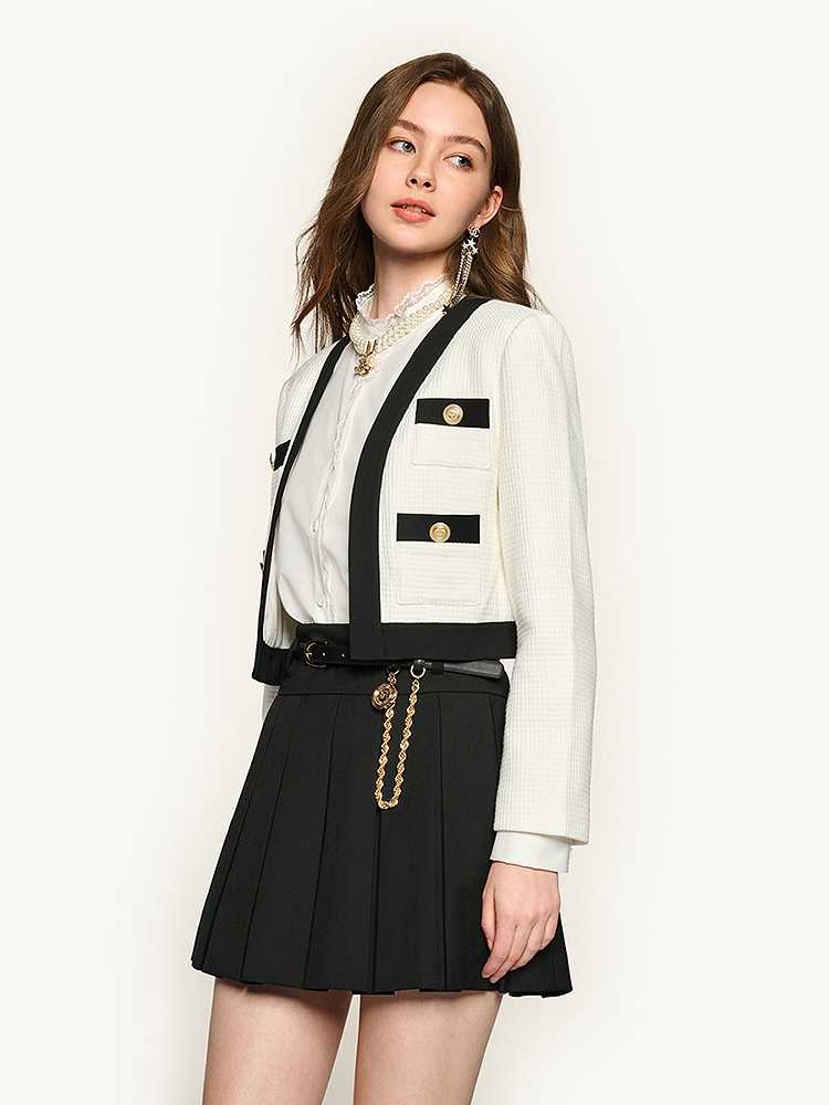 ノーカラージャケット クラシック コントラスト ショートジャケット