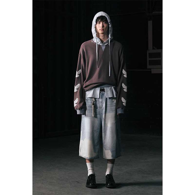 ノーカラージャケット 鳥柄刺繍入り長袖プルオーバー