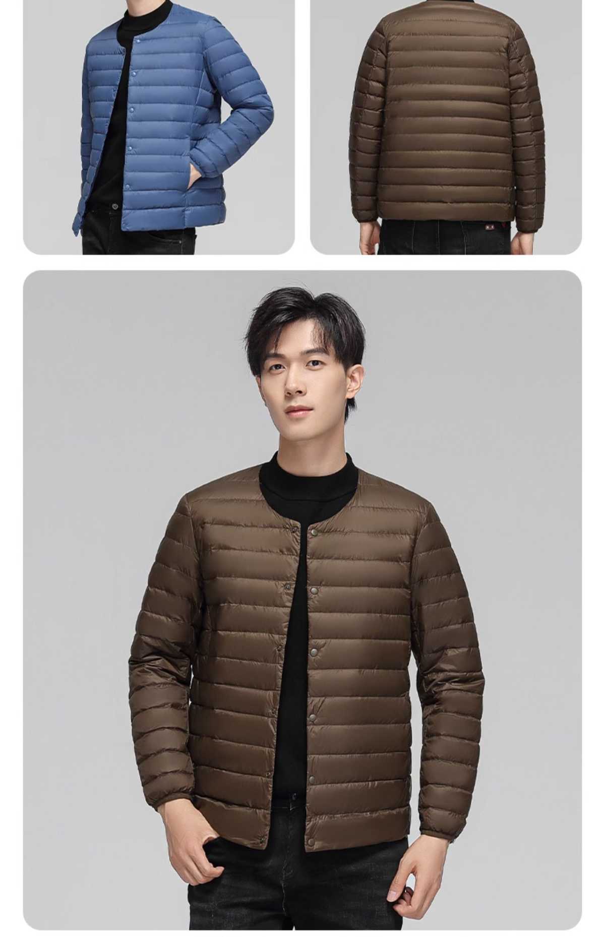 軽量キルティング温かノーカラージャケット