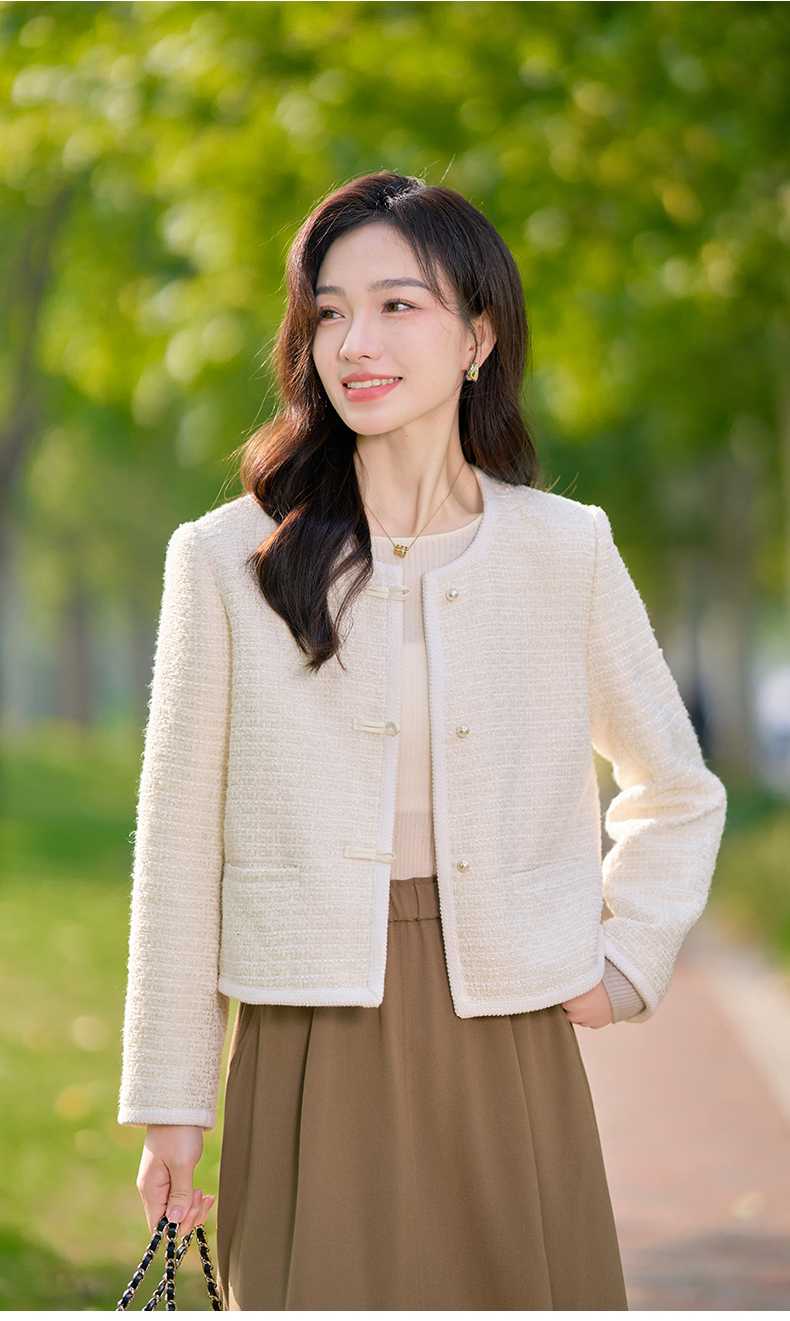 ノーカラージャケット 上品な質感 ノーカラークロップドジャケット