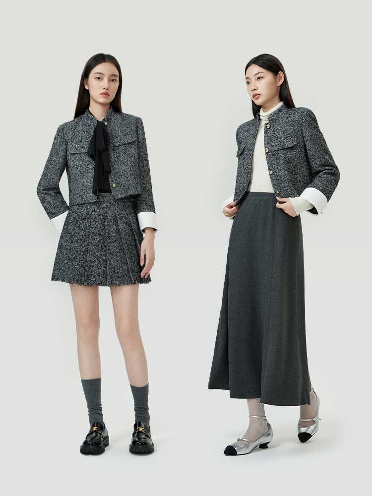 ノーカラージャケット クラシック風味ツイードショートジャケット