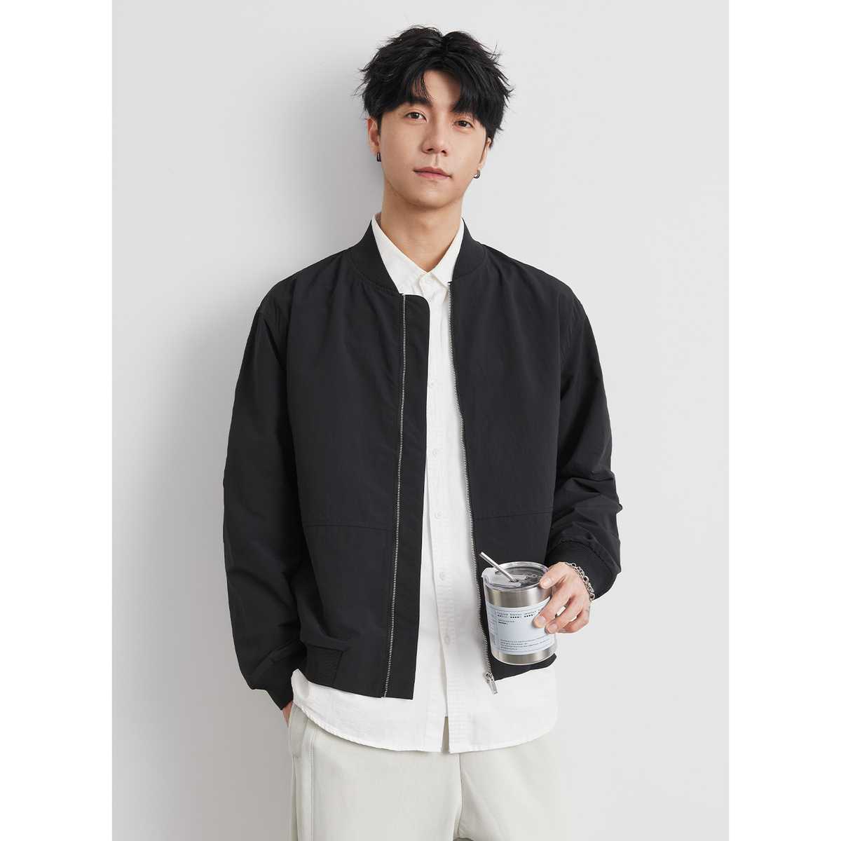 ノーカラージャケット 軽やか素材 シンプルジャケット