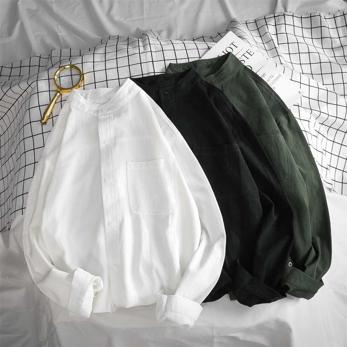 ノーカラージャケット 風合い豊かな立ち襟シャツ