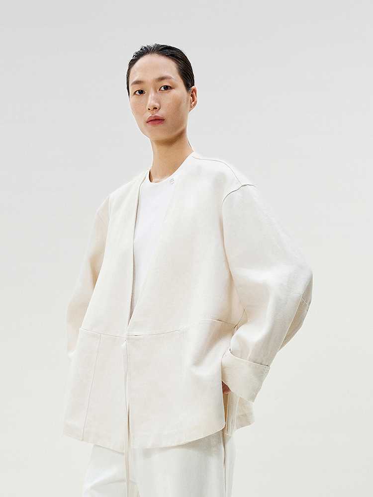 ノーカラージャケット 余白の美 ノーカラーリネンジャケット