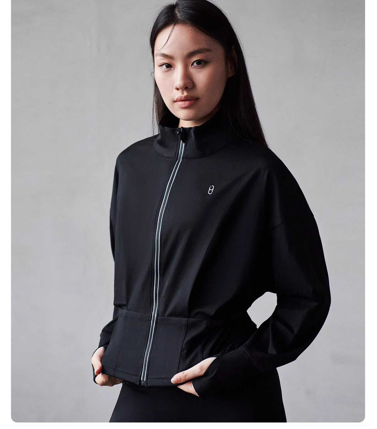 ノーカラージャケット すっきり立ち襟アスレジャージャケット
