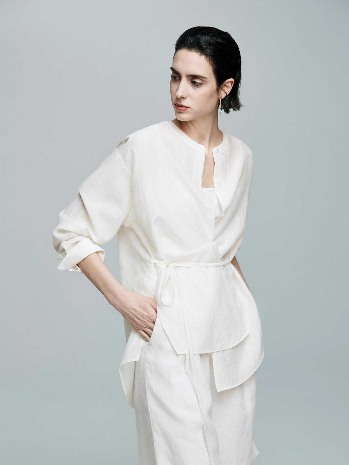 ノーカラージャケット ノーカラージャケット 凛とした佇まいのリネンジャケット