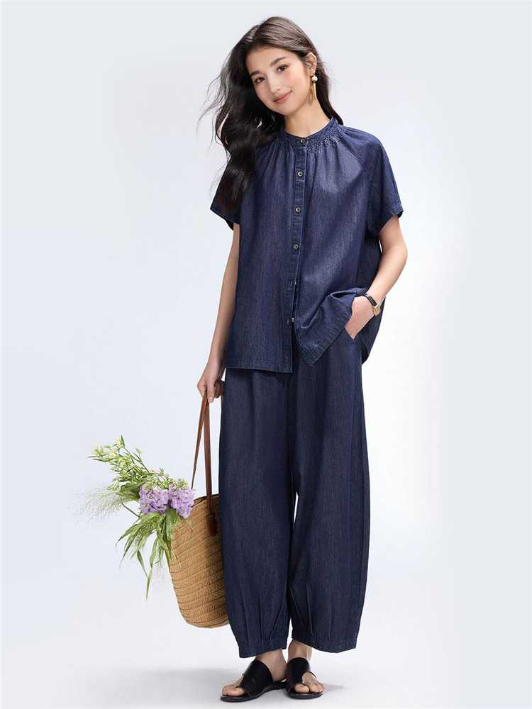 ノーカラージャケット ノーカラージャケット ギャザーフレア リネンブラウス