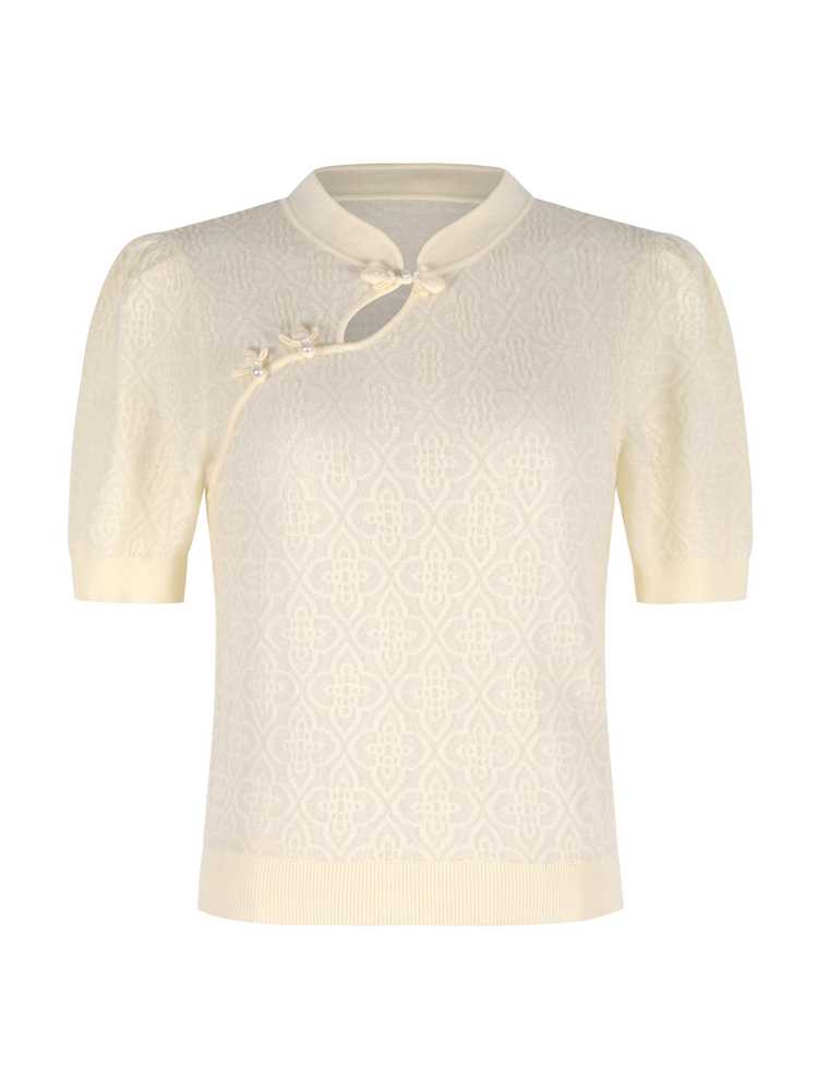 ノーカラージャケット ノーカラージャケット 花結び柄ニットプルオーバー