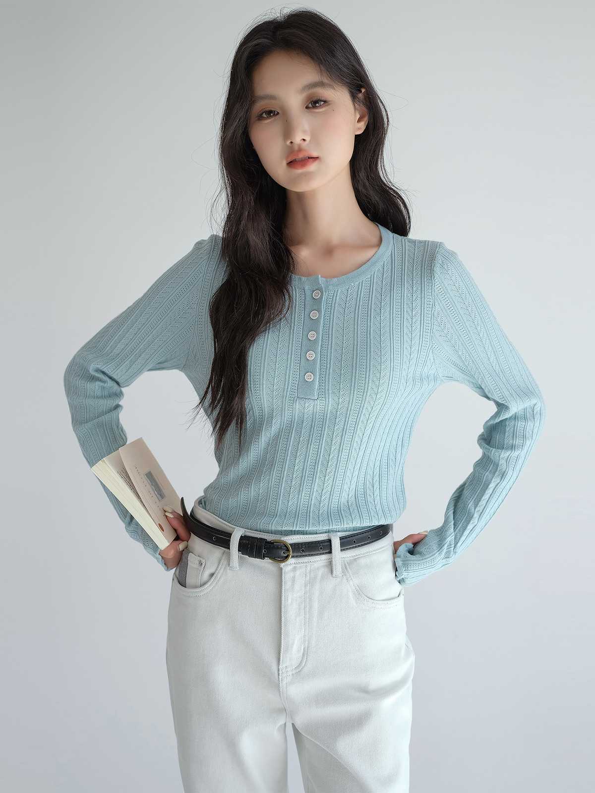 ノーカラージャケット ノーカラージャケット 模様編み前開きニットプルオーバー