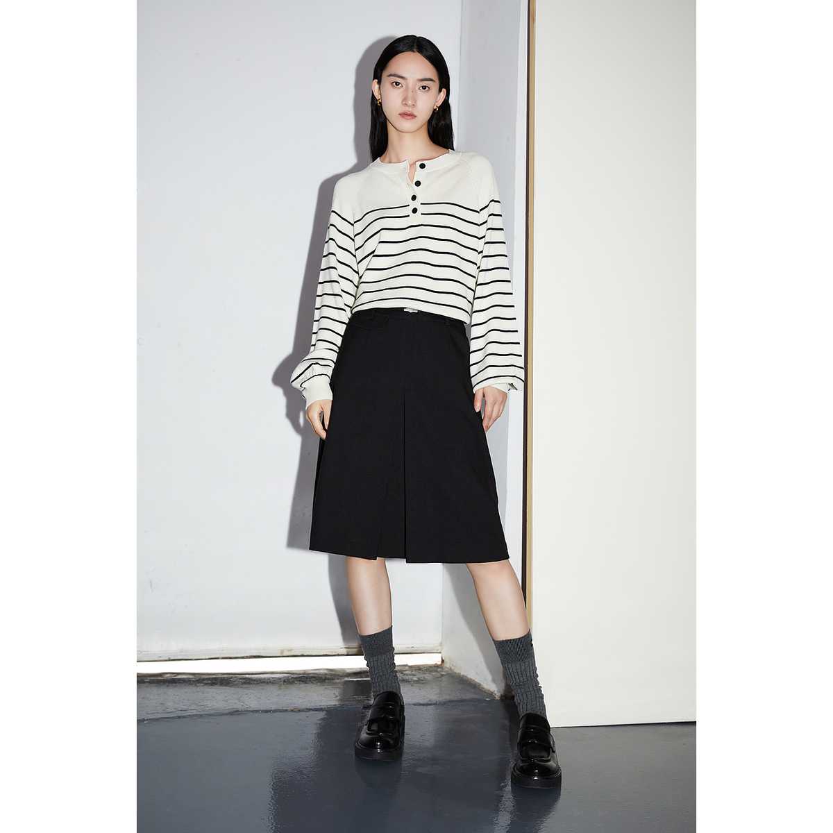 ノーカラージャケット ノーカラージャケット 横縞デザイン ノーカラー編みプルオーバー