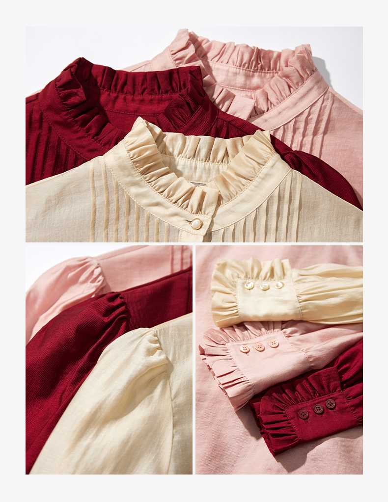 ノーカラージャケット ノーカラージャケット フリルネックプリーツリネンブラウス