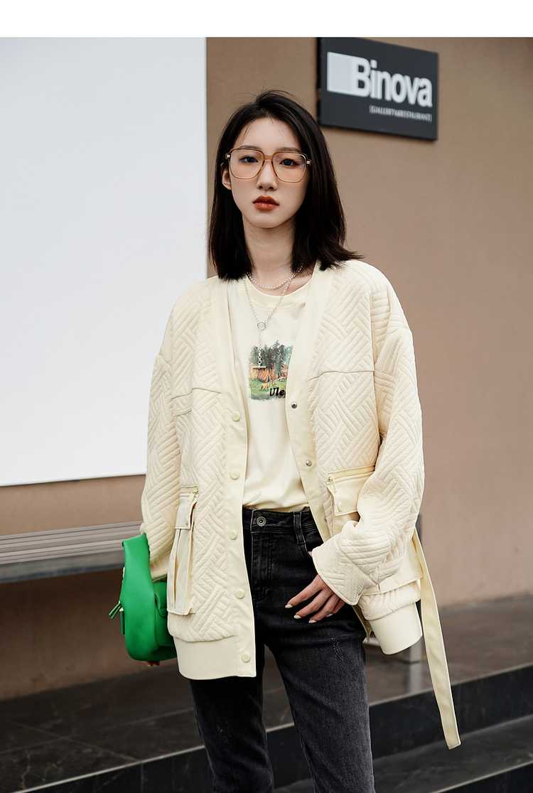 ノーカラージャケット ノーカラージャケット 幾何学模様キルティングジャケット